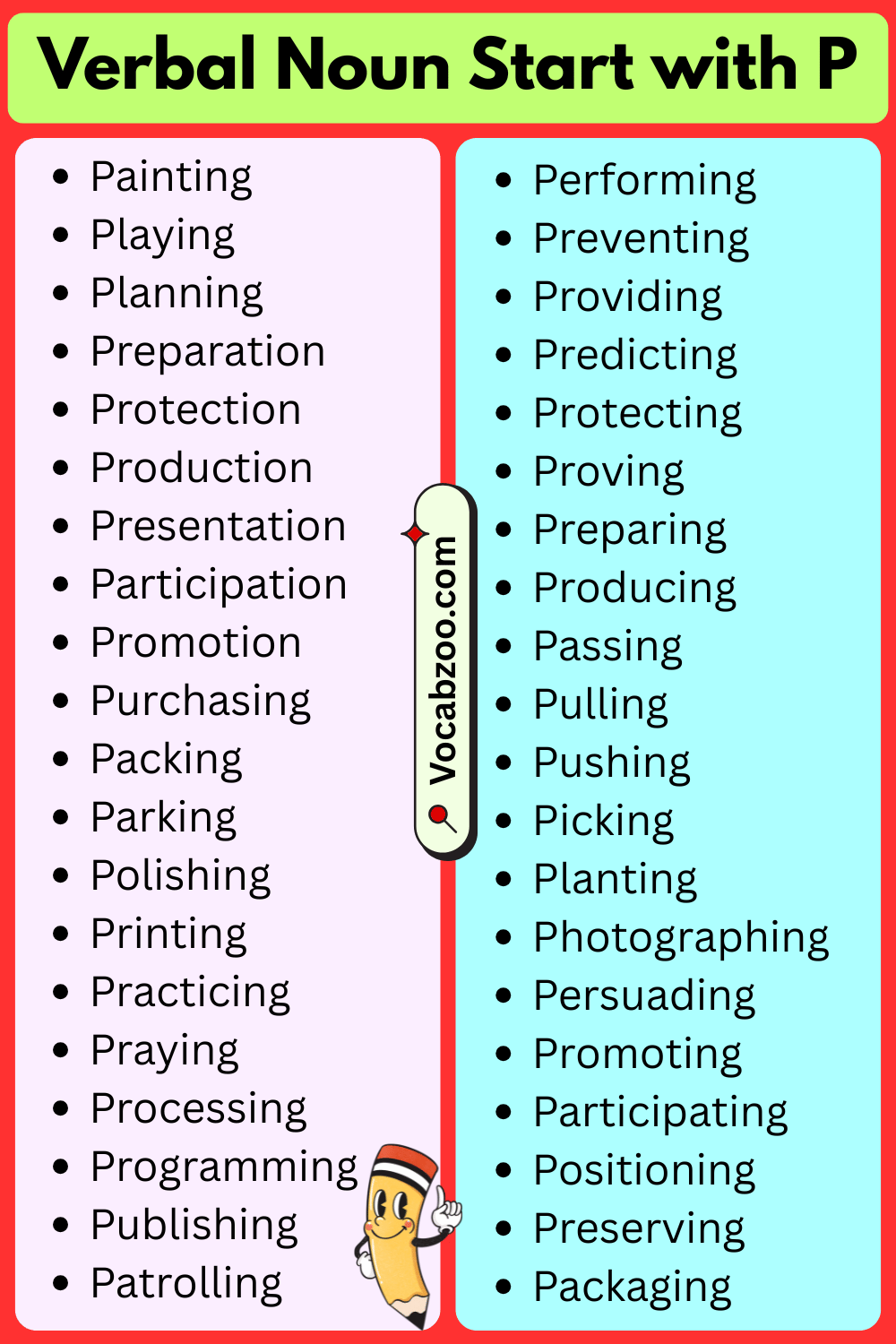 Verbal Nouns That Start with P