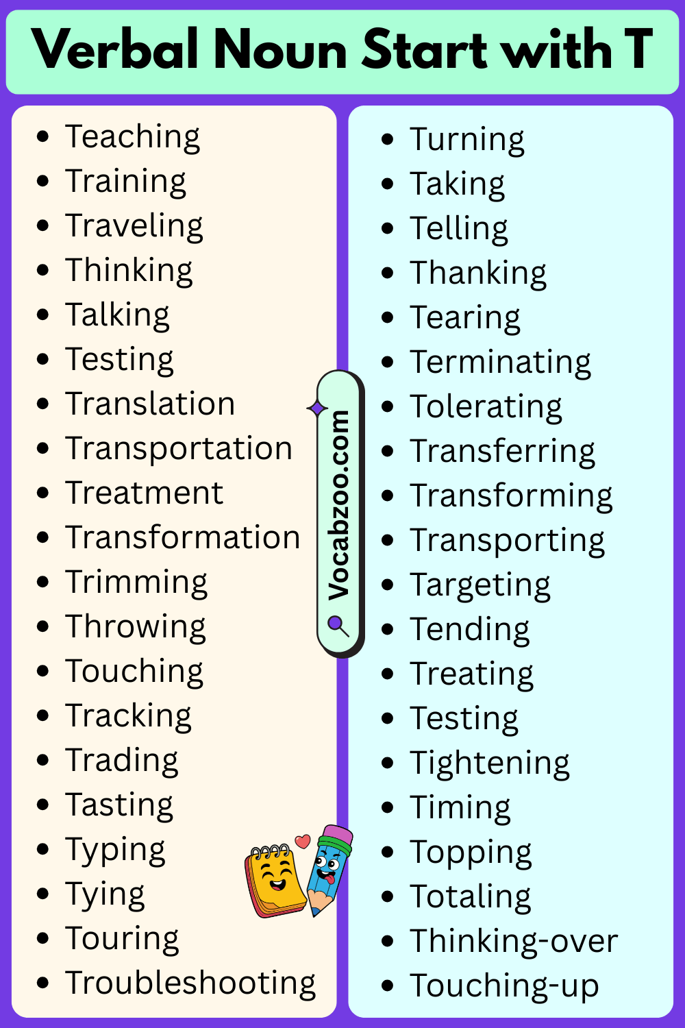 Verbal Nouns That Start with T