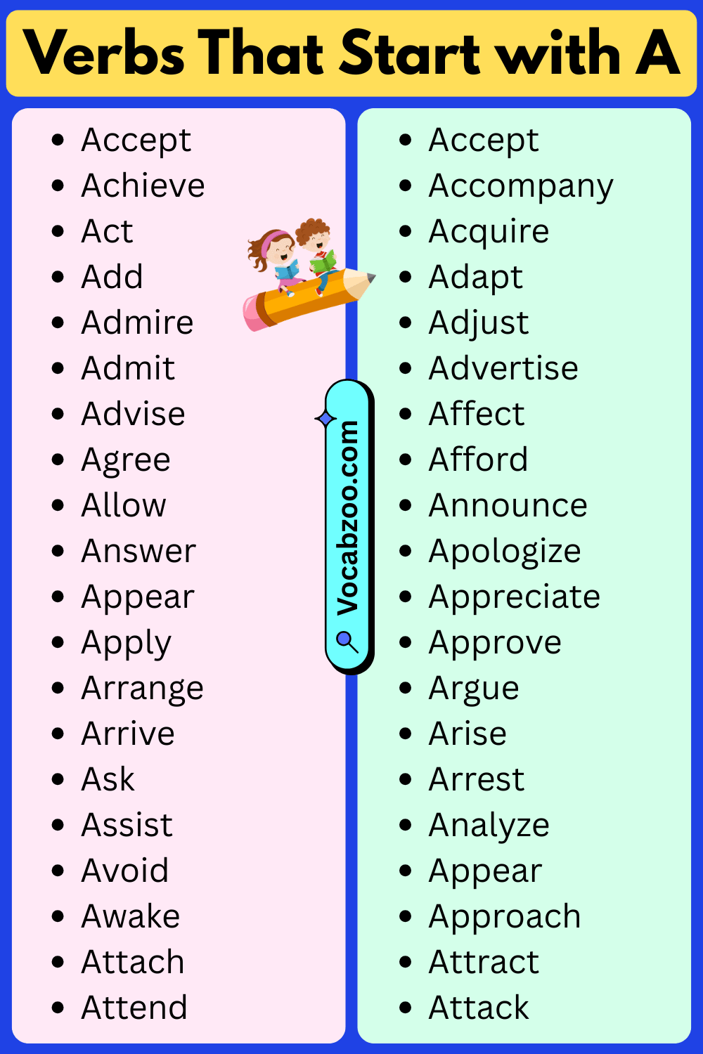 Verbs List That Start with A