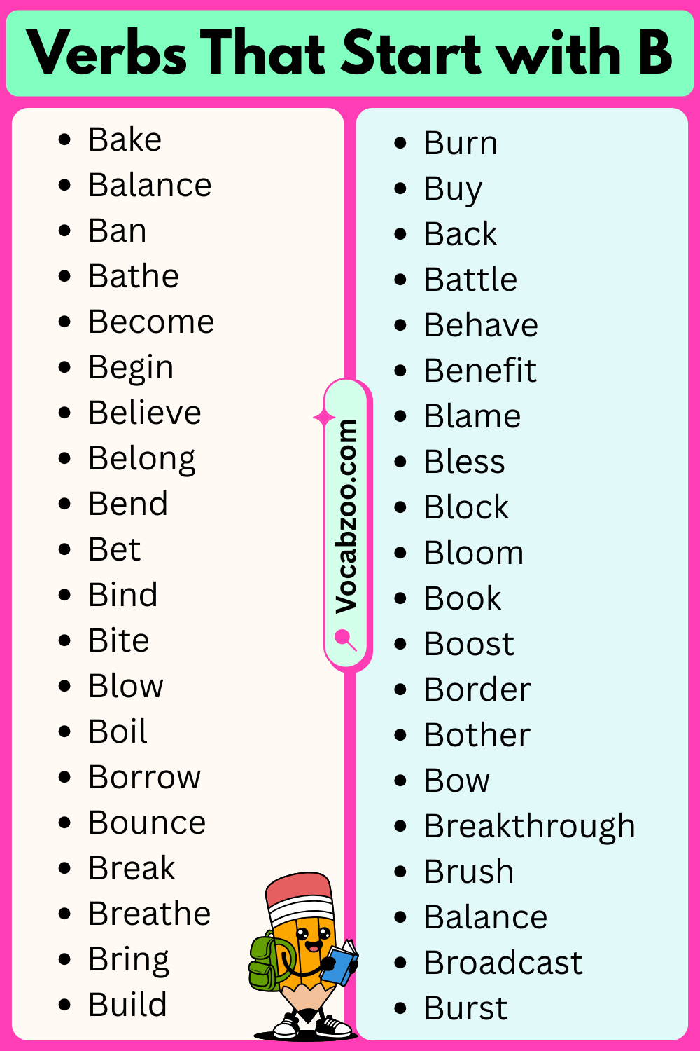 Verbs List That Start with B