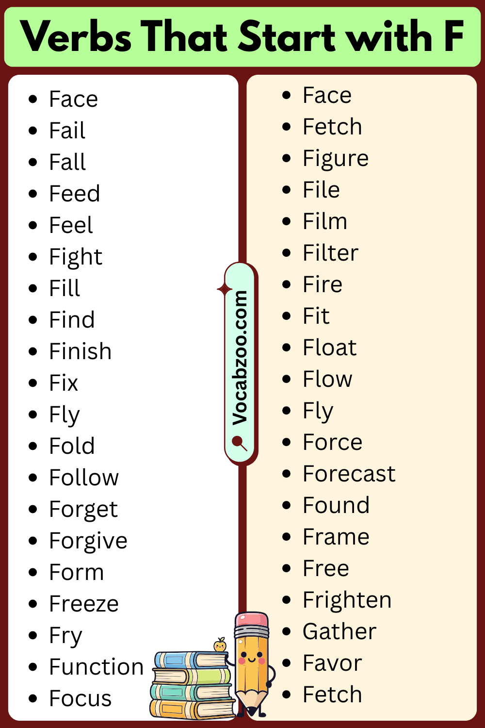 Verbs List That Start with F