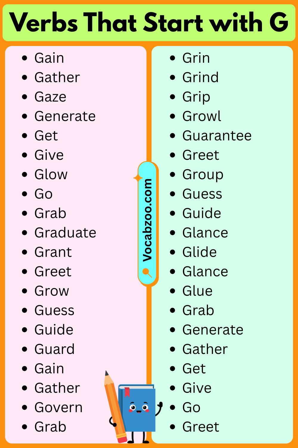 Verbs List That Start with G