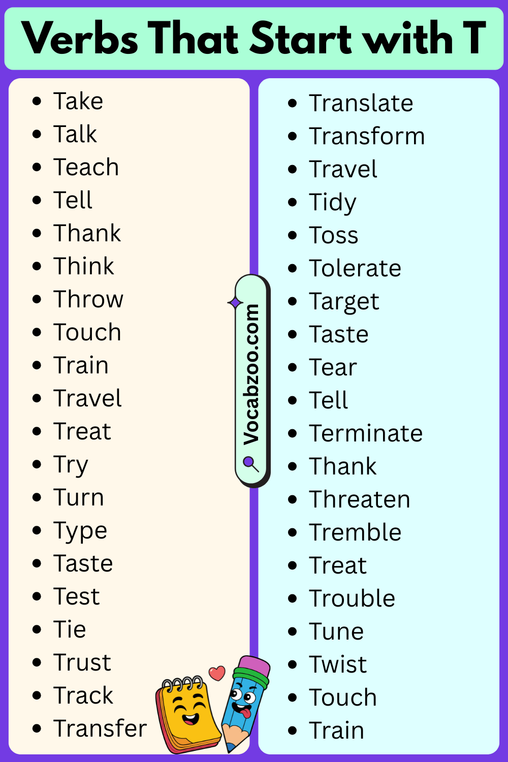 Verbs List That Start with T