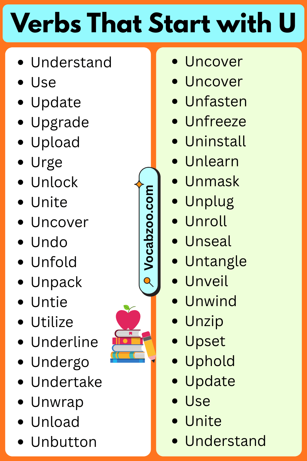 Verbs List That Start with U