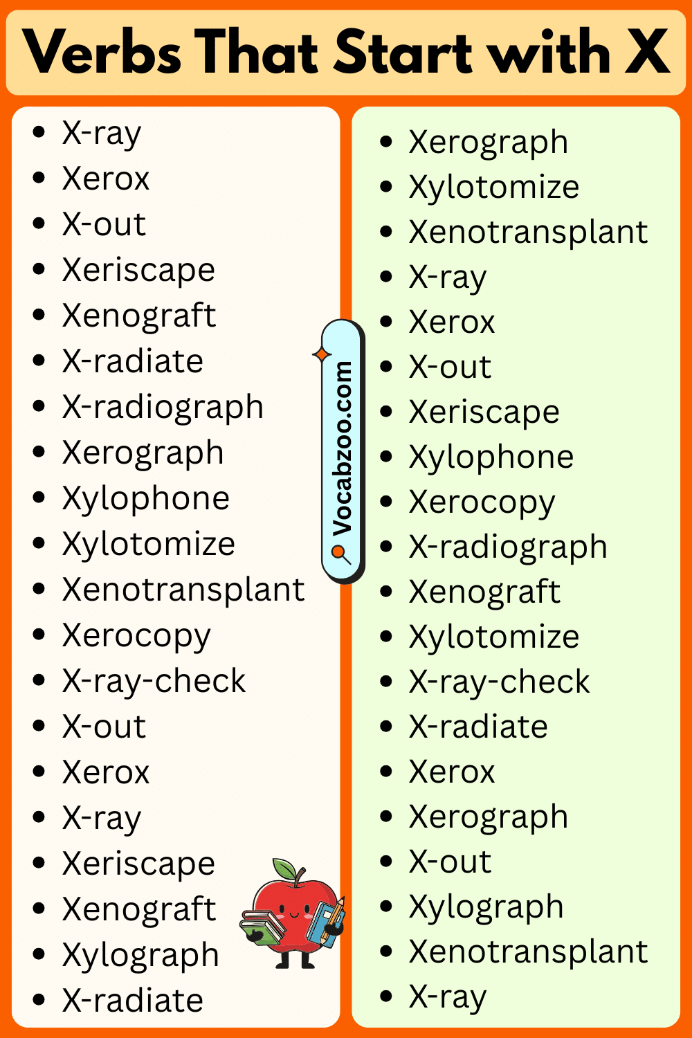 Verbs List That Start with X