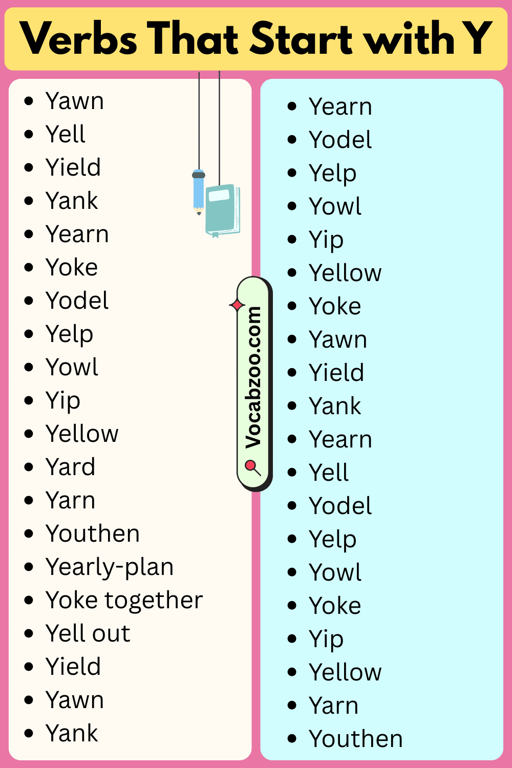 Verbs List That Start with Y