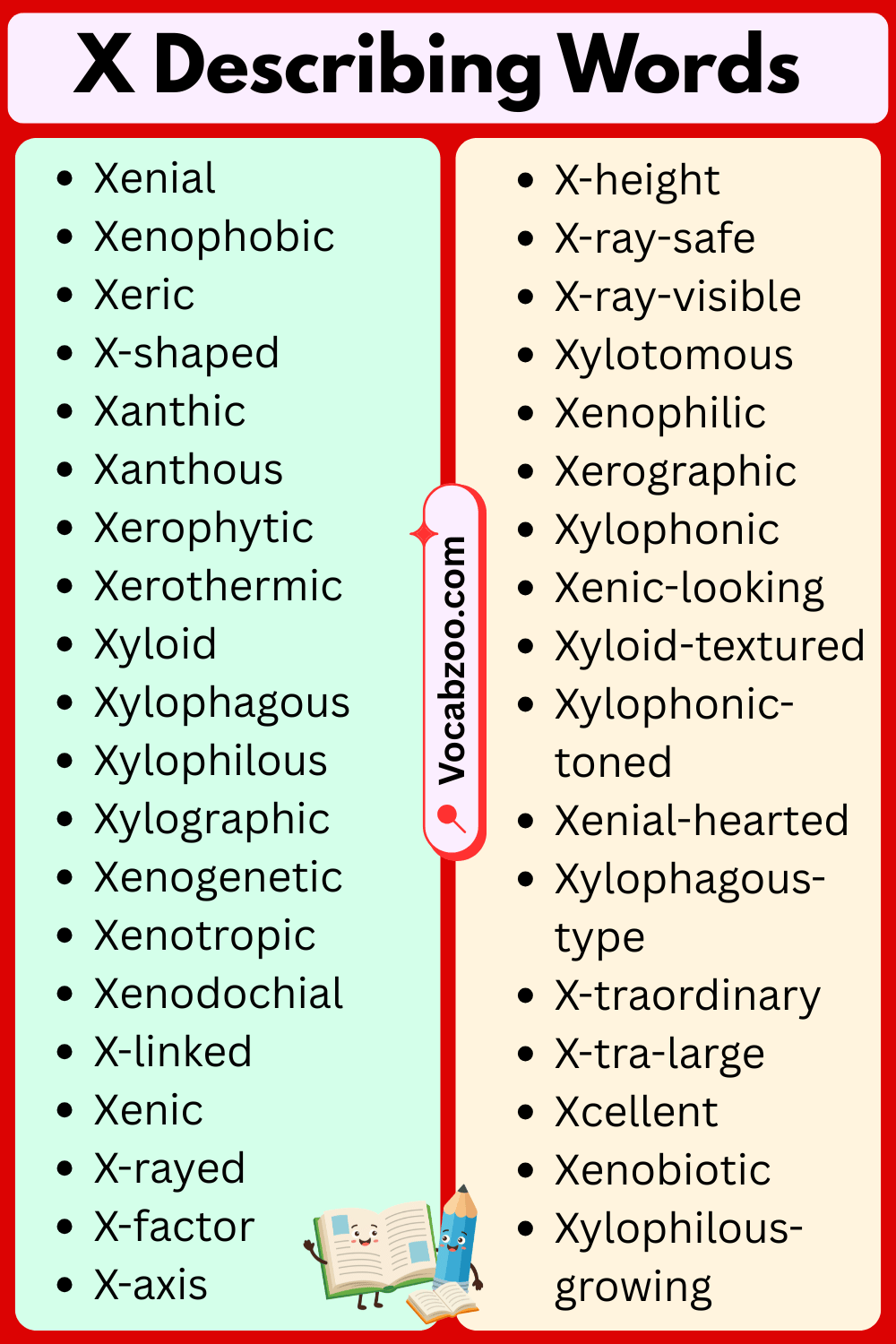 X List of Describing Words