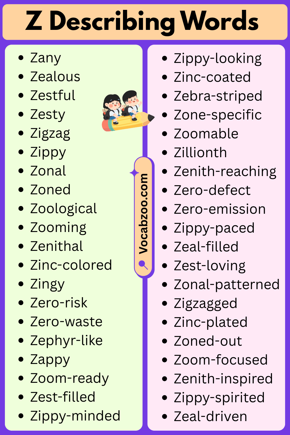 Z List of Describing Words