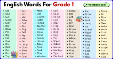 200 English words for grade 1 with pictures and PDF