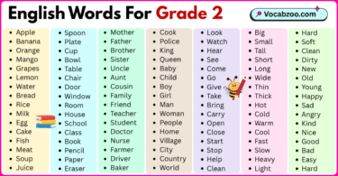 200 English words for grade 2 with pictures and PDF
