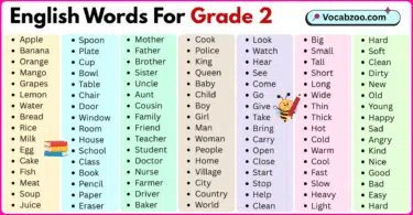 200 English words for grade 2 with pictures and PDF