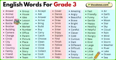 200 English words for grade 3 with pictures and PDF