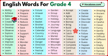 200 English words for grade 4 with pictures and PDF