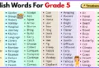 200 English words for grade 5 with pictures and PDF