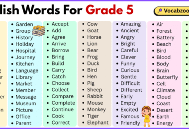 200 English words for grade 5 with pictures and PDF