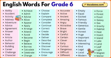 200 English words for grade 6 with pictures and PDF