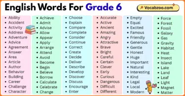 200 English words for grade 6 with pictures and PDF
