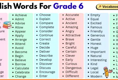 200 English words for grade 6 with pictures and PDF