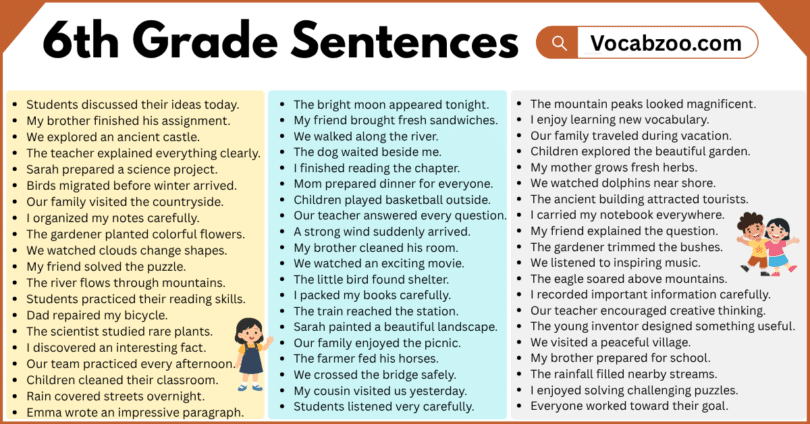 6th Grade Sentences with PDF in English