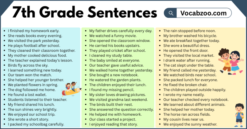 7th Grade Sentences with PDF in English
