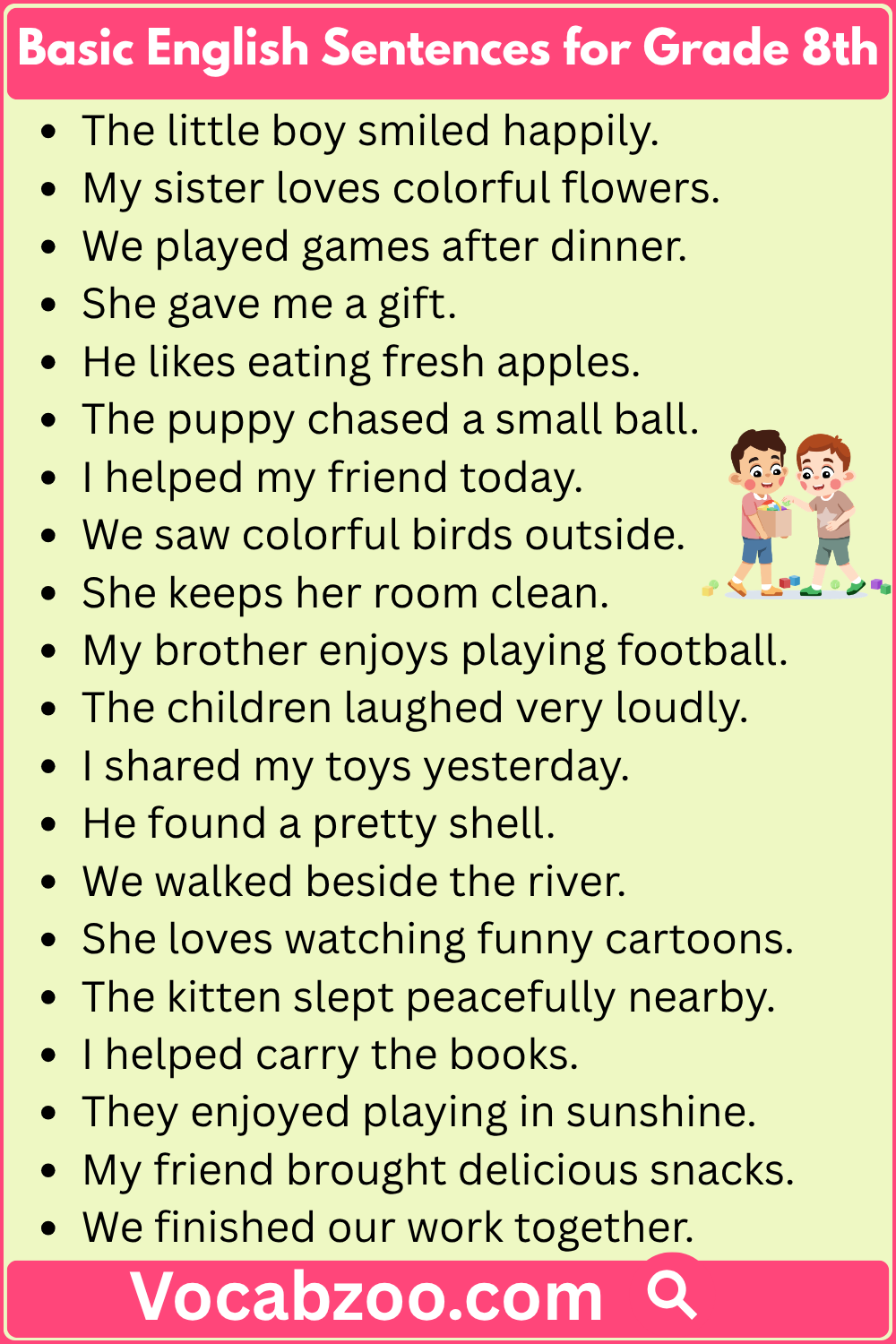 Basic English Sentences for Grade 8th