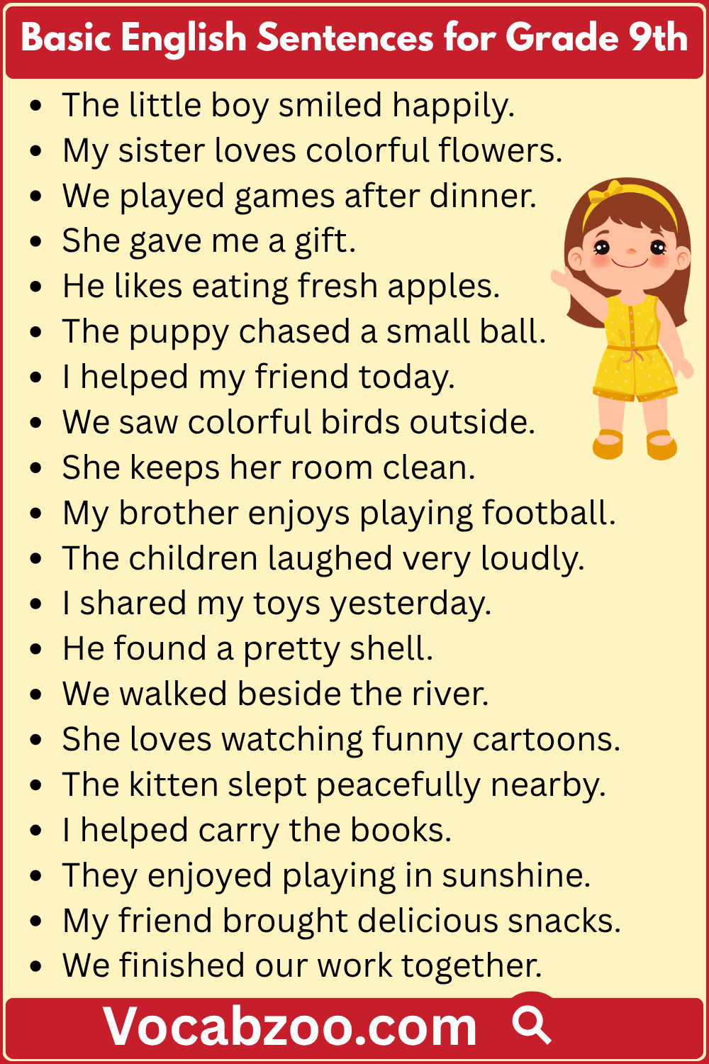 Basic English Sentences for Grade 9th