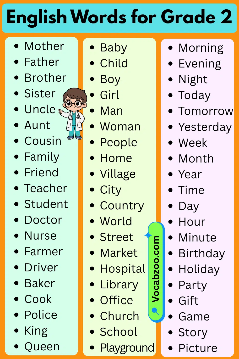 Common English Words for Grade 2
