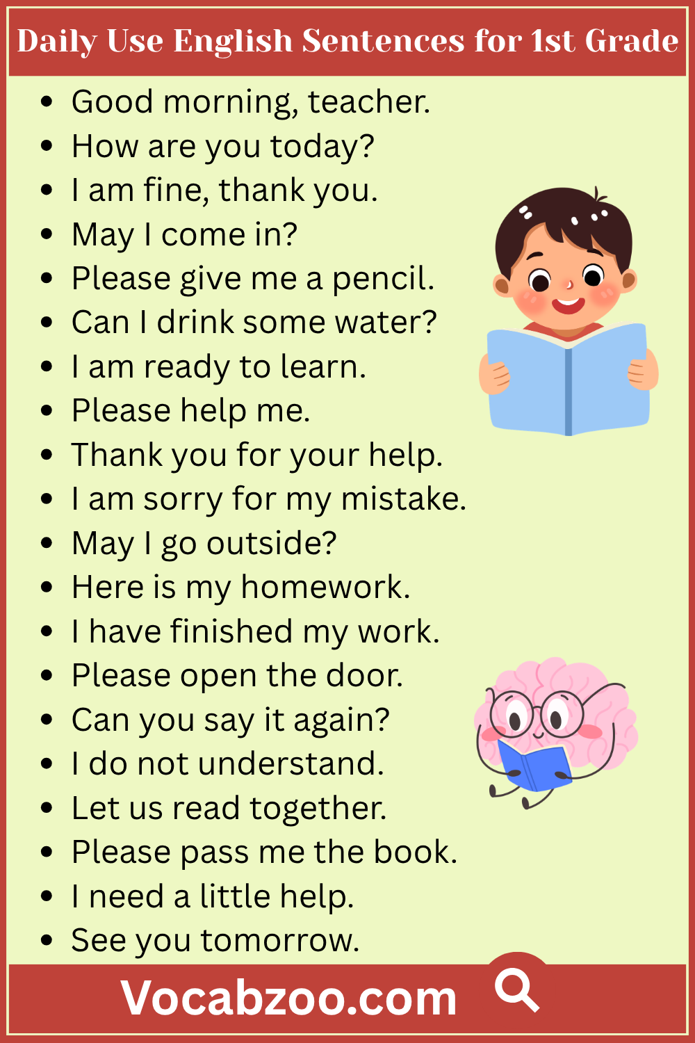 Daily Use English Sentences for 1st Grade