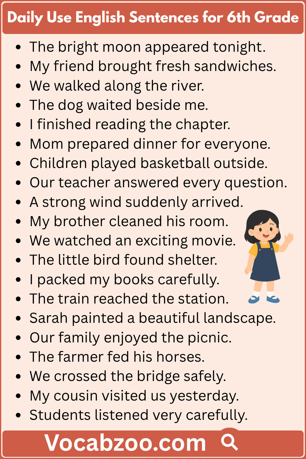 Daily Use English Sentences for 6th Grade