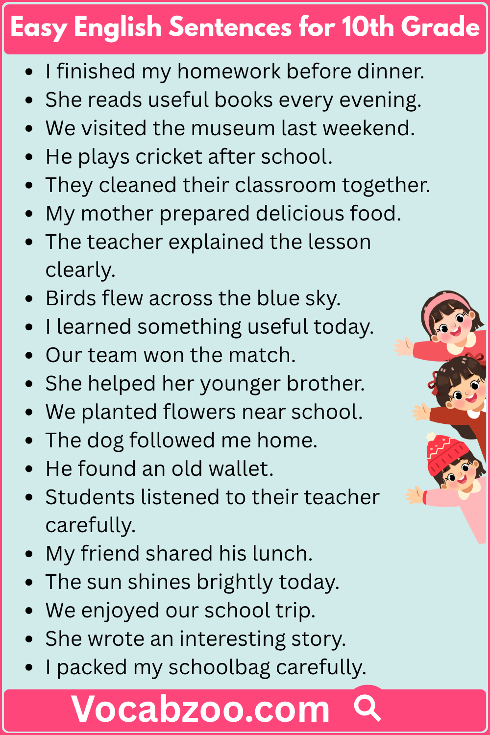 Easy English Sentences for 10th Grade