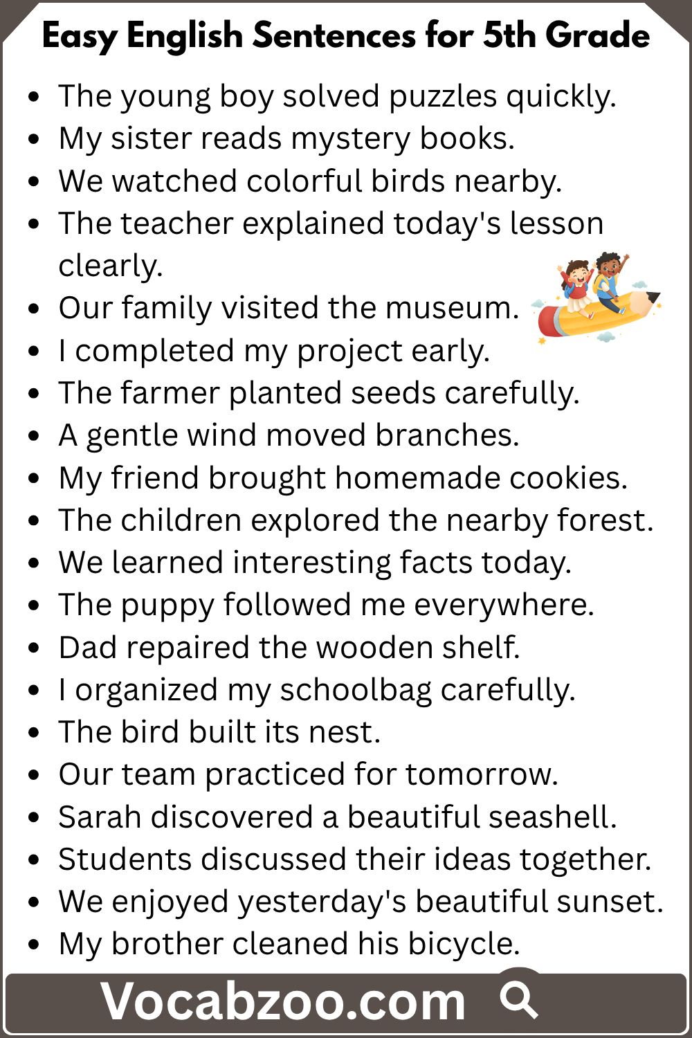 Easy English Sentences for 5th Grade