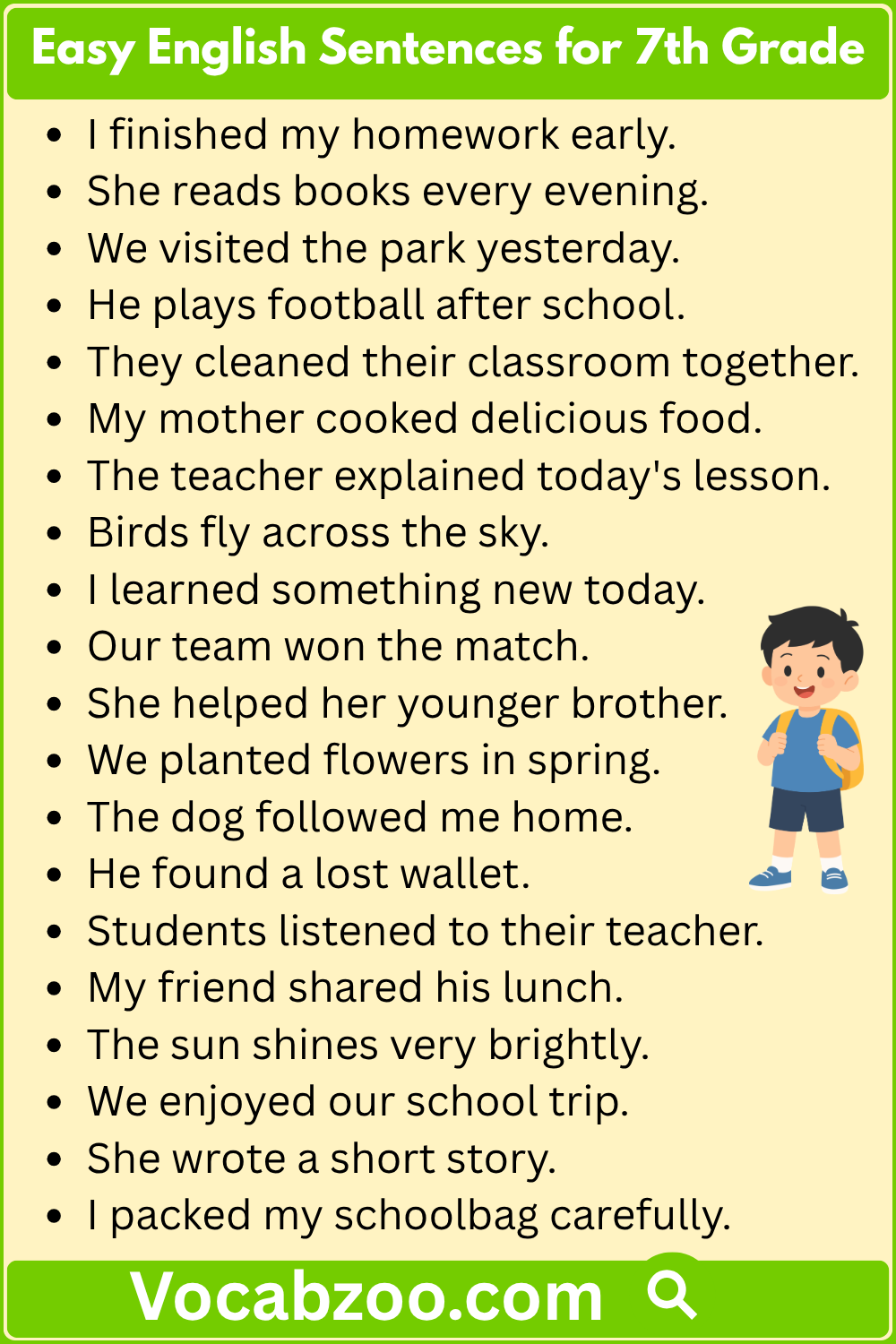 Easy English Sentences for 7th Grade