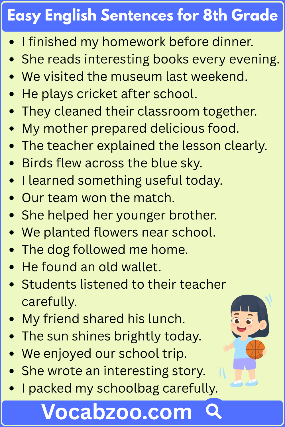 Easy English Sentences for 8th Grade