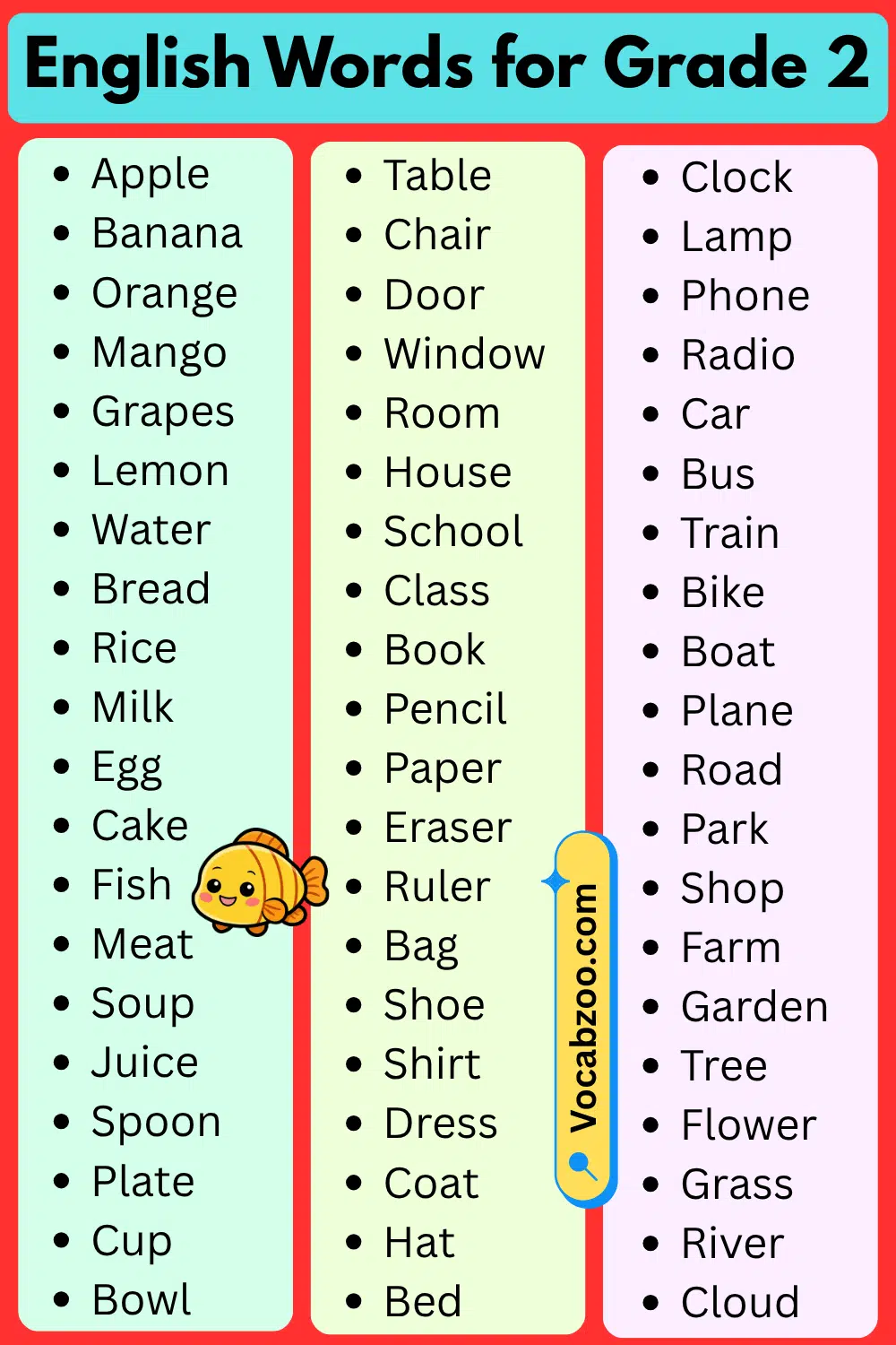 Easy English Words for Grade 2
