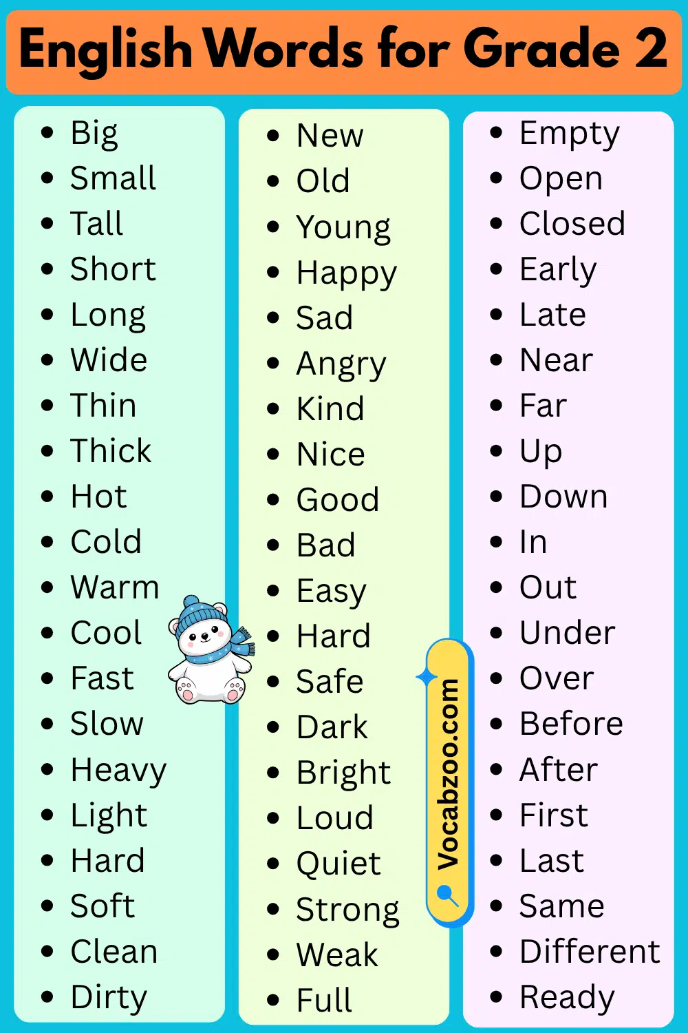 English Vocabulary Words for Grade 2
