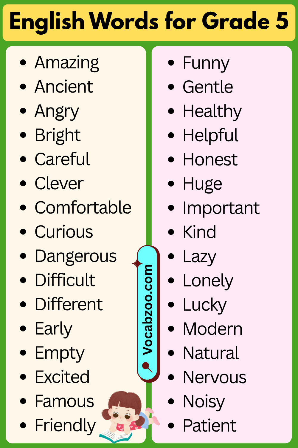 English Vocabulary Words for Grade 5