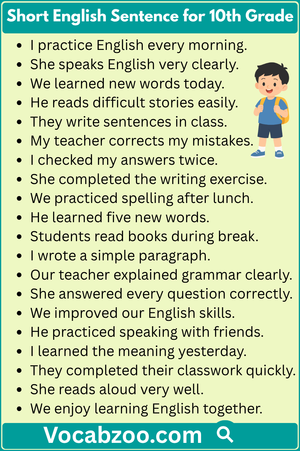 Short English Sentence for 10th Grade