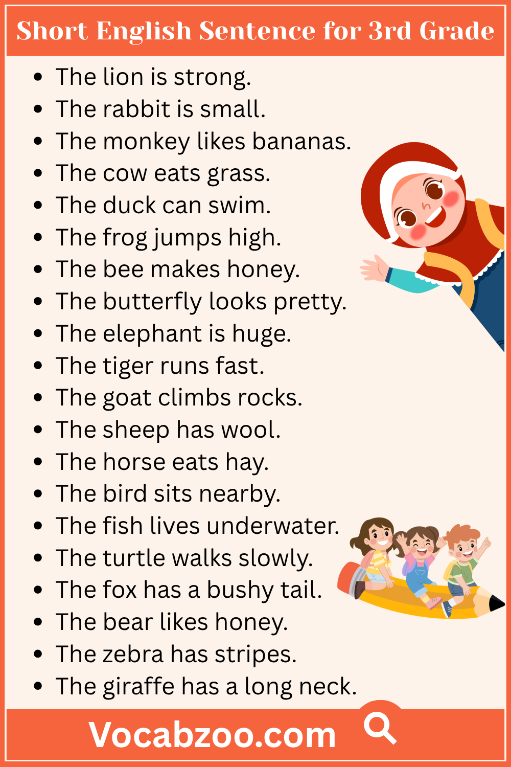 Short English Sentence for 3rd Grade